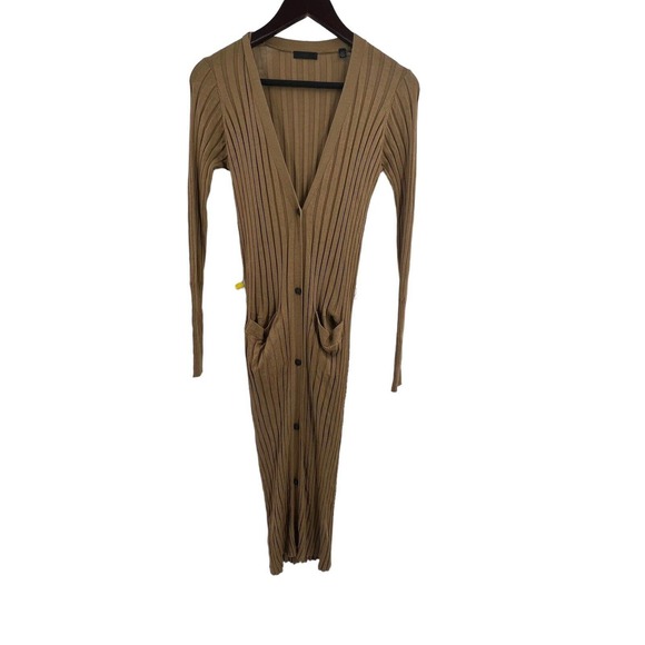 ATM Anthony Thomas Melillo Silk Wide Rib Long Cardigan Sweater Tan Small - Picture 1 of 9